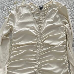 INC International Concepts Women's Cream V-Neck Ruched Top